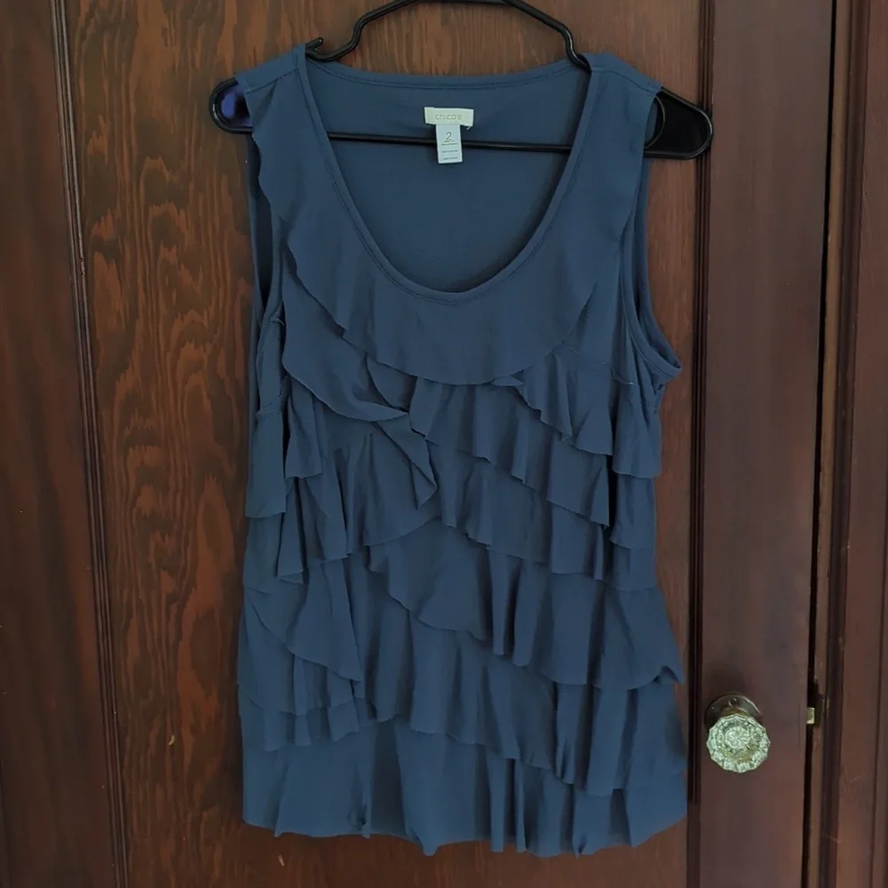 Chico's Dark Gray Ruffled Lightweight Tank Top Size Chico's 2/ Large